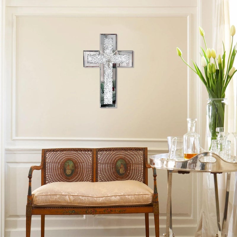 GIMORRTO Cross Wall and Table Decor, Glass Mirrored Surface, Modern Style, Religious Theme, Silver, 15 x 5 Inches, Indoor (15") - Image 5