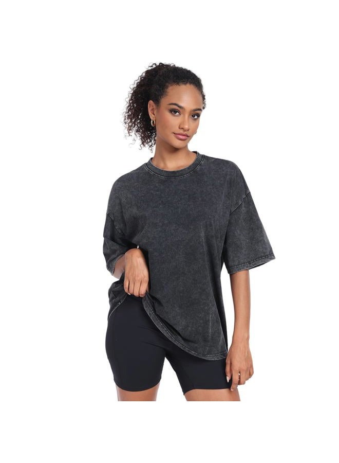 SnowElve Womens Washed Vintage Oversized T-Shirt Casual Baggy Streetwear Boyfriend Tee Workout Short Sleeve Cotton Tops(W-Black,m) - Image 4