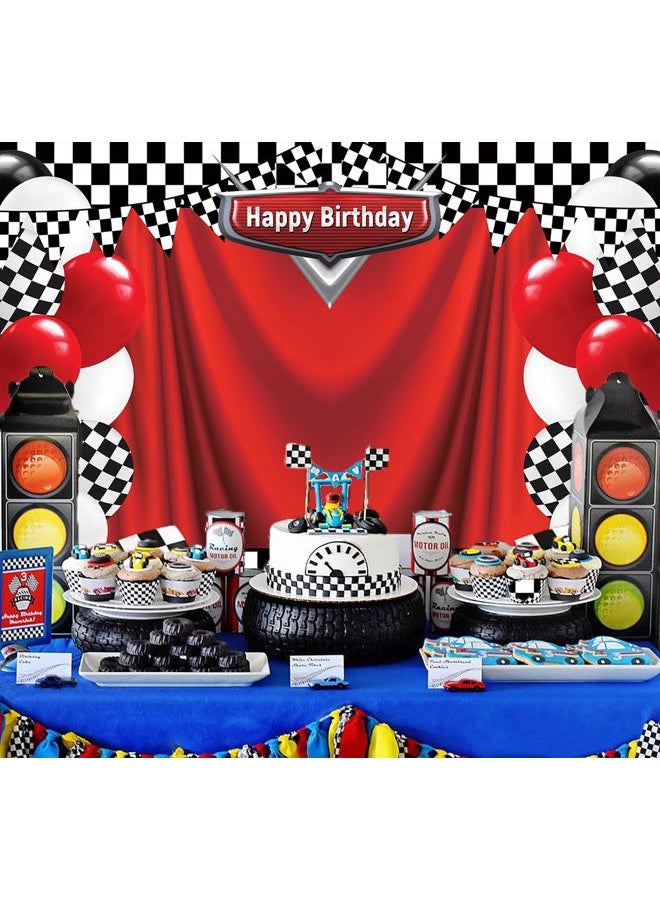 CINRAY Race Car Happy Birthday Backdrop 7x5FT Racing Competition Photography Background for Boy Car Racing Theme Birthday Party Decorations Supplies Photo Props - Image 2