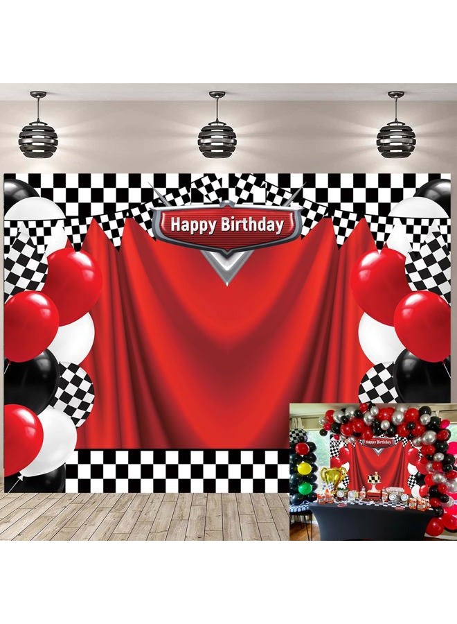 CINRAY Race Car Happy Birthday Backdrop 7x5FT Racing Competition Photography Background for Boy Car Racing Theme Birthday Party Decorations Supplies Photo Props - Image 1