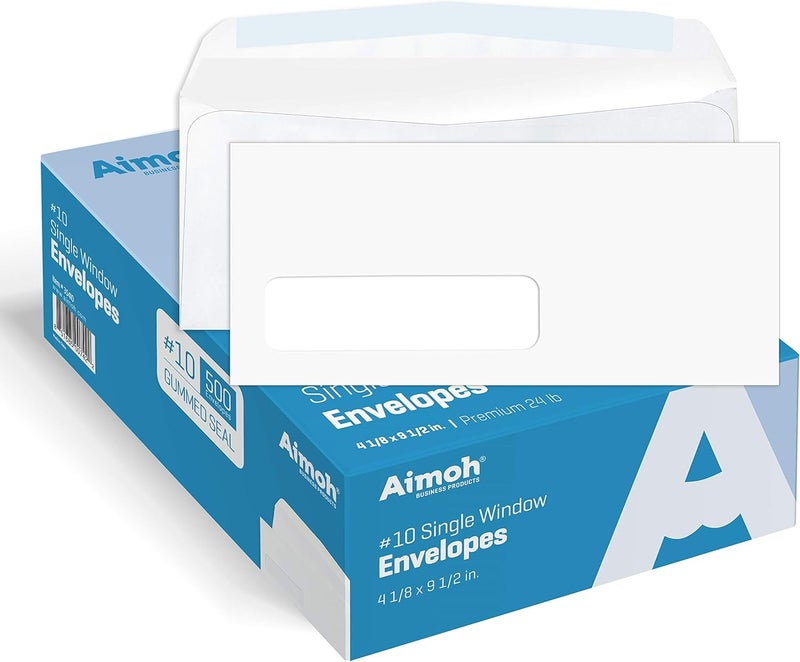 Aimoh #10 Single Left Window Envelopes -Gummed Closure -Size 4-1/8x9-1/2 Inches -24LB-500 Count(35410) - Image 1