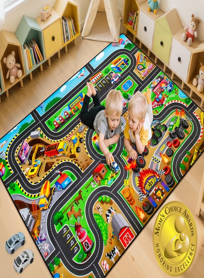 AlphabetAcre Kids Rug, 3x5 Ft Non-Slip Monster Truck Play Rug, Extra Thick (0.4in), Educational LearningTraffic Road Car Carpet for Nursery, Classroom, Playroom & Bedroom - Image 1