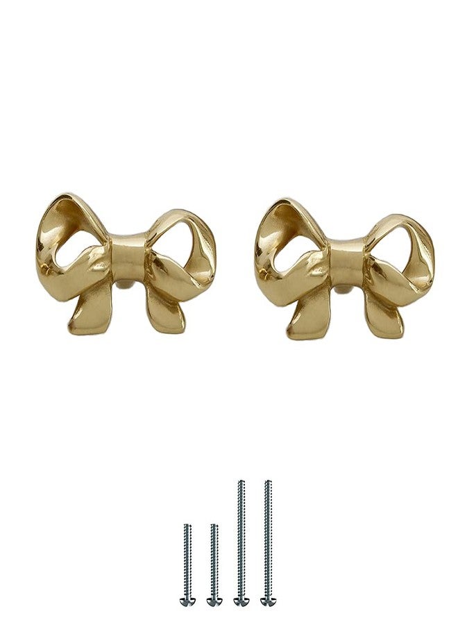 Hubbmx UniDes Pack of 2 Gold Brass Knobs for Dresser,Drawers and Cabinet, Decorative Bow Knobs and Pulls for Kids,Children,Girls Bedroom,2 PC - Image 1
