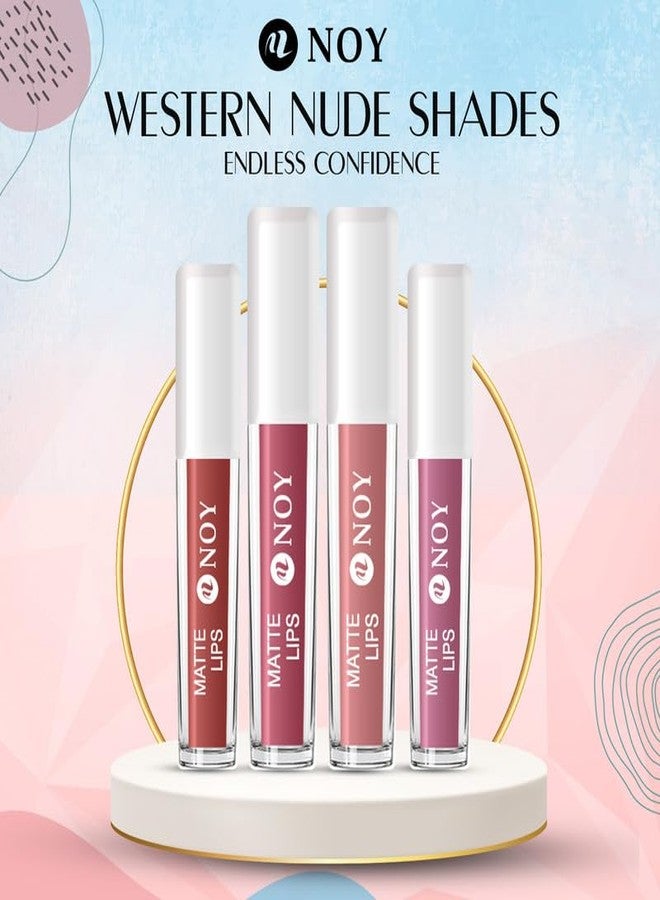 نوي مجموعة أحمر شفاه نوي مات، بلمسة نهائية مخملية غير لامعة لإطلالة فاخرة - ألوان: كرزي نيود، أحمر ماجنتا، عنابي داكن، أحمر فينيسي، عبوة من 4 قطع - Image 3