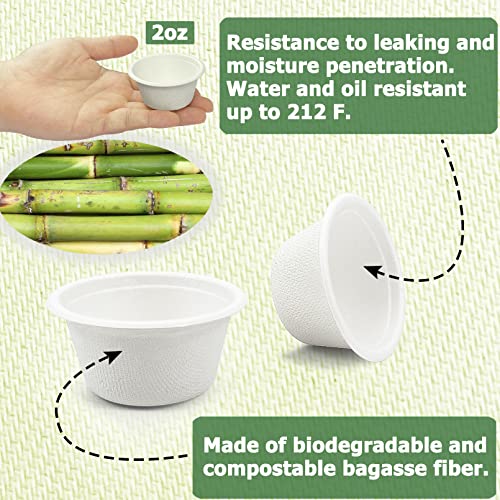 CAMKYDE 2 oz Disposable Bagasse Fiber Souffle Cups 100pk, 100% Natural Biodegradable Compostable Condiment Cups Sample Cup Tasting Cup (White, Pack of 100) - Image 3