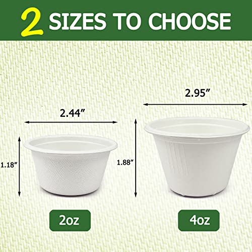 CAMKYDE 2 oz Disposable Bagasse Fiber Souffle Cups 100pk, 100% Natural Biodegradable Compostable Condiment Cups Sample Cup Tasting Cup (White, Pack of 100) - Image 2