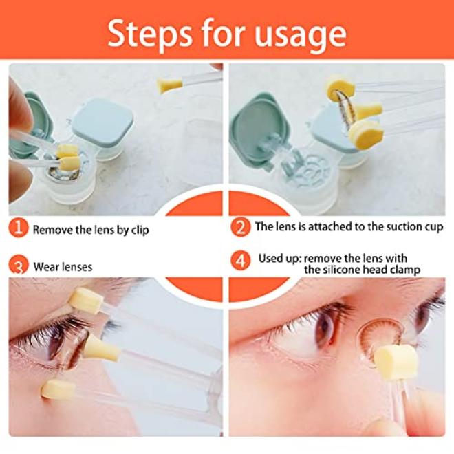 Contact Lens Remover and Applicator Tool with Integrated Tweezers and Compact Storage Case for Soft Contact Lenses Travel Use Yellow - Image 3