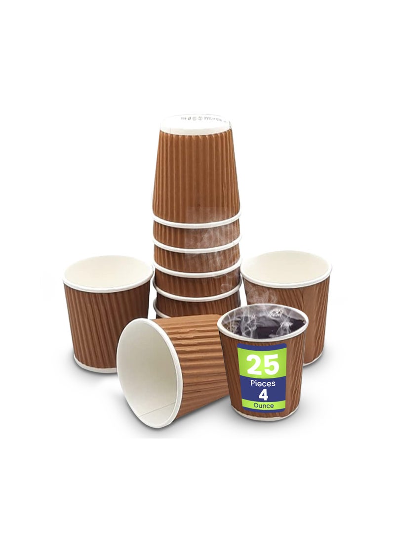 SNH Packing - SNH Packing Disposable Ripple Kraft Paper Cups 4 oz Brown – Pack of 25 Hot Drink Cups for Coffee, Tea, Kahwa – Without Lid - Image 1