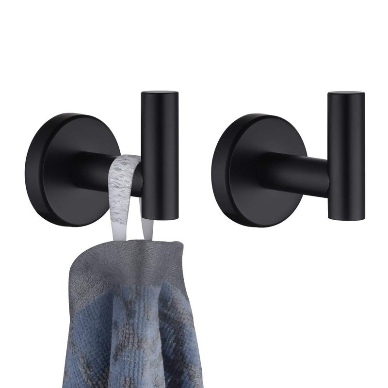 JQK Black Bathroom Towel Hook Coat Robe Clothes Hook for Bathroom Kitchen Garage Wall Mounted 2 Pack 304 Stainless Steel Matte Black TH100PBP2