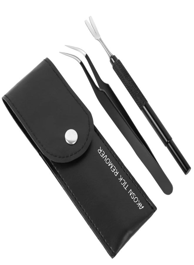 AKOSN Premium Tick Removal Tool - Stainless Steel Tick & Flea Remover for Pets Dogs Cats Humans -Safe Tick Control Puller &Precision Fine Point Tweezers to Completed Remove Ticks, 1 Set - Image 1