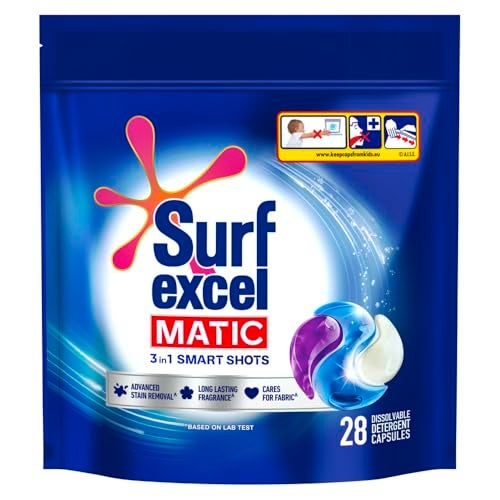 Surf excel Excel 3 in 1 Smart Shots Unit Dose Liquid Detergent Pack of 28 Count for Both Front Load and Top Load Washing Machines|| (28 U x 19.9 g) - Image 1