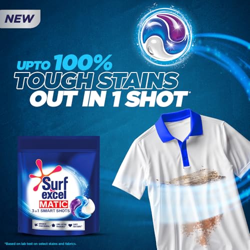 Surf excel Excel 3 in 1 Smart Shots Unit Dose Liquid Detergent Pack of 28 Count for Both Front Load and Top Load Washing Machines|| (28 U x 19.9 g) - Image 3