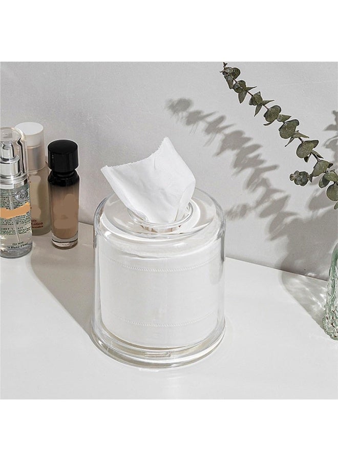 MOMENT Tissue Box Round - Acrylic Round Transparent Tissue Box Holder Case Dispenser For Bathroom Vanity Countertop, Bedroom Dresser, Office Desk Or Night Stand Table - Image 2