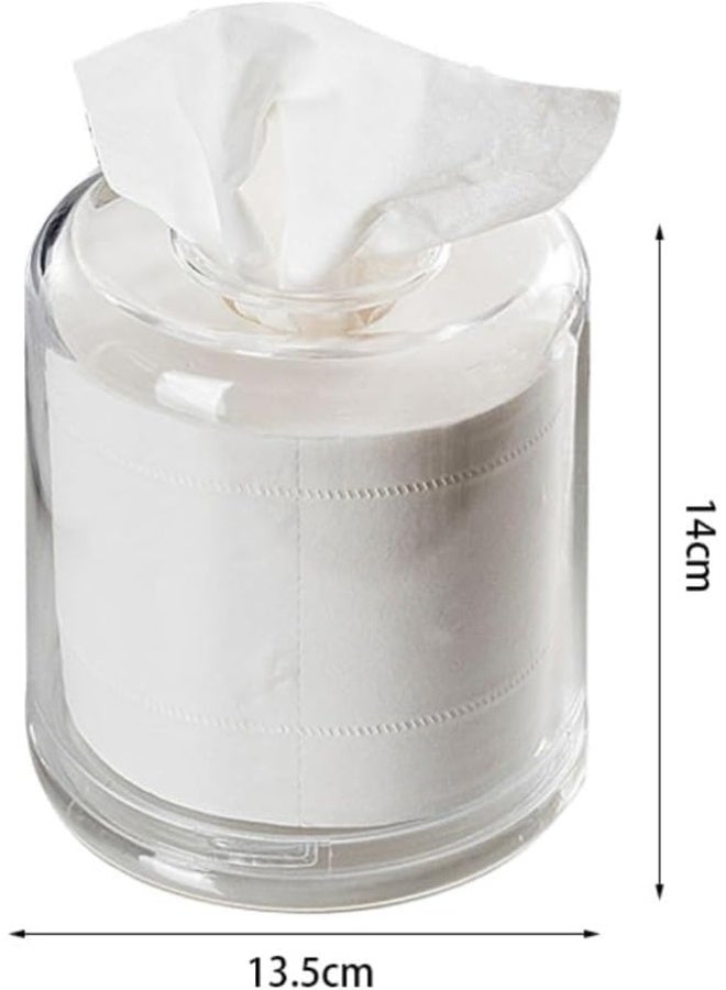 MOMENT Tissue Box Round - Acrylic Round Transparent Tissue Box Holder Case Dispenser For Bathroom Vanity Countertop, Bedroom Dresser, Office Desk Or Night Stand Table - Image 4