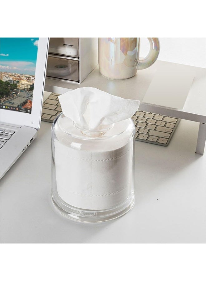 MOMENT Tissue Box Round - Acrylic Round Transparent Tissue Box Holder Case Dispenser For Bathroom Vanity Countertop, Bedroom Dresser, Office Desk Or Night Stand Table - Image 3