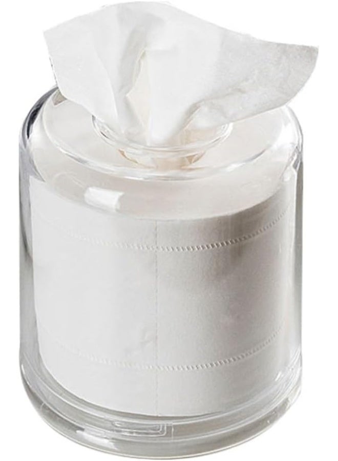 MOMENT Tissue Box Round - Acrylic Round Transparent Tissue Box Holder Case Dispenser For Bathroom Vanity Countertop, Bedroom Dresser, Office Desk Or Night Stand Table - Image 1