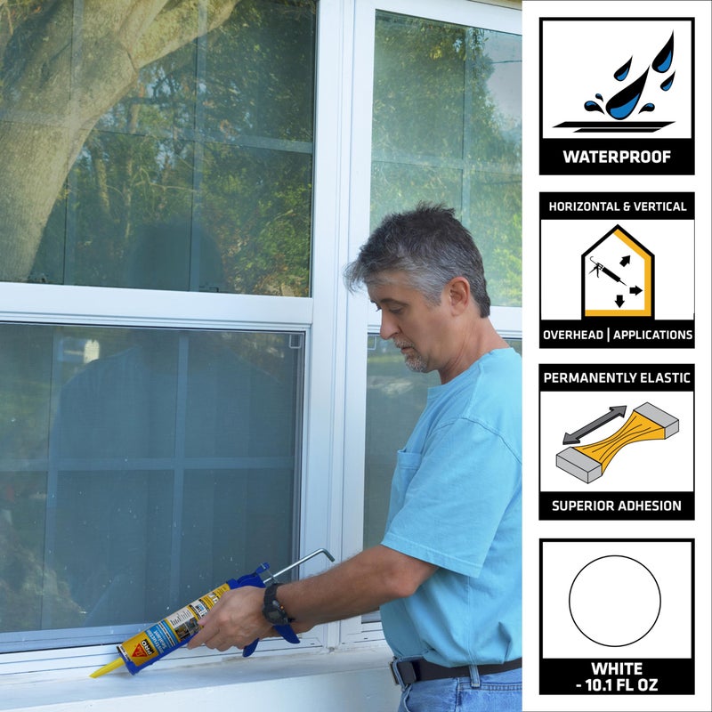 SIKA Sikaflex Construction Sealant - White, All-Purpose Polyurethane for Joints 1/2" or Smaller - 10.1 fl. oz - Weatherproof, High Elasticity, Paintable, Strong Adhesion - Image 2
