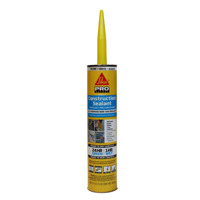 SIKA Sikaflex Construction Sealant - White, All-Purpose Polyurethane for Joints 1/2" or Smaller - 10.1 fl. oz - Weatherproof, High Elasticity, Paintable, Strong Adhesion - Image 1