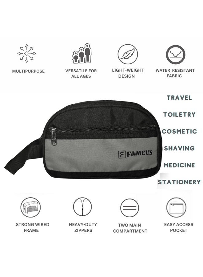 FAMEUS Unisex Multipurpose Daily Use/Travel & Toiletry Water-Resistant Organiser Pouch (Grey & Black) - Image 4