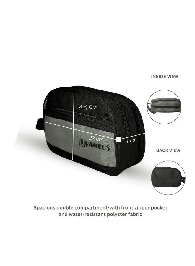 FAMEUS Unisex Multipurpose Daily Use/Travel & Toiletry Water-Resistant Organiser Pouch (Grey & Black) - Image 2
