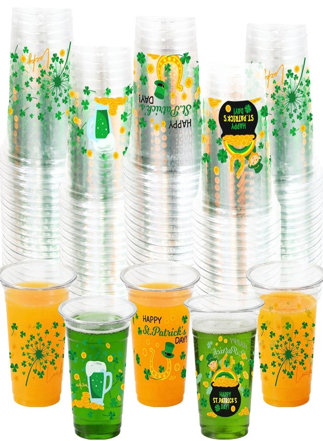 WorldBazaar St. Patrick's Day Disposable Cups 100 pack Green Shamrock Plastic Drink Cups for Beverages Lucky Irish St. Paddy's Day Party Supplies 12 oz - Image 1