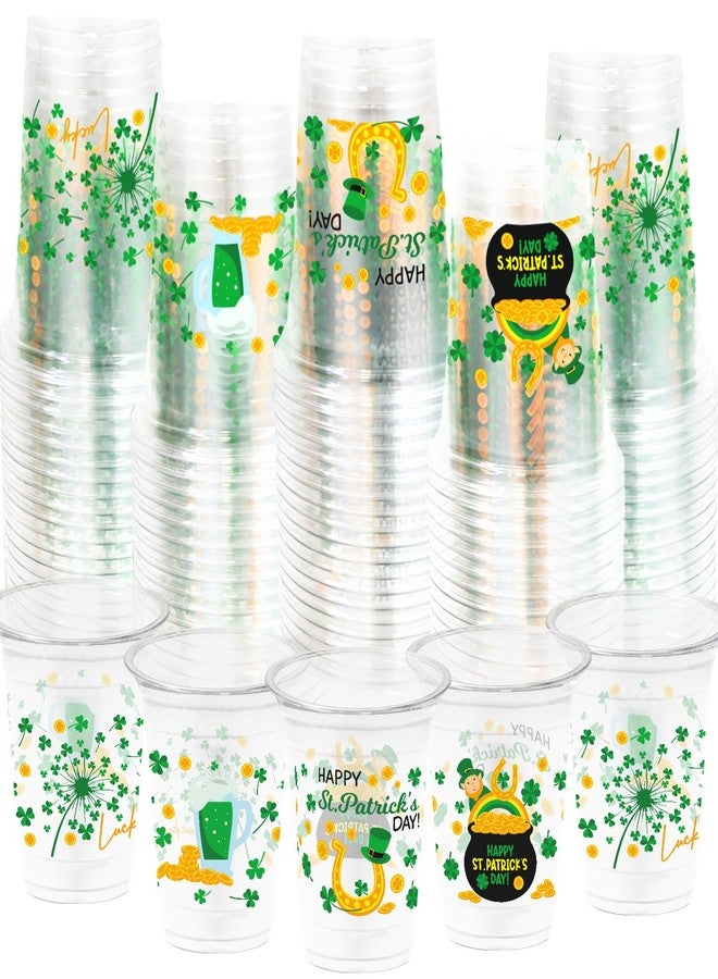 WorldBazaar St. Patrick's Day Disposable Cups 100 pack Green Shamrock Plastic Drink Cups for Beverages Lucky Irish St. Paddy's Day Party Supplies 12 oz - Image 2