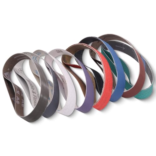 SHUTTLE GENIUS 1 x 18 1x18 Inch Sanding Belts, 16 Pcs Knife Sharpener Sanding Belts for Work Sharp Ken Onion Blade Grinder Attachment, 80/120/240/400/600/800/1000/2500 Grit Knife Sharpening Belts - Image 1
