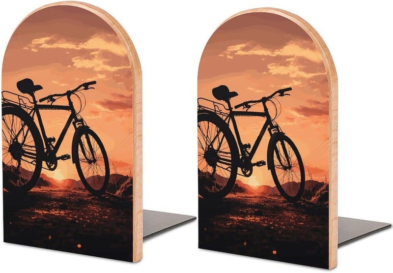 Road Bicycle Bookends 1 Pair Solid Natural Wooden Book Ends, Duty Cute Book Stoppers, Decorative Book Holders for Home Office Desk Shelf, Perfect for Students, Book Lovers - Image 1