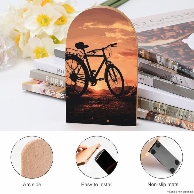 Road Bicycle Bookends 1 Pair Solid Natural Wooden Book Ends, Duty Cute Book Stoppers, Decorative Book Holders for Home Office Desk Shelf, Perfect for Students, Book Lovers - Image 4