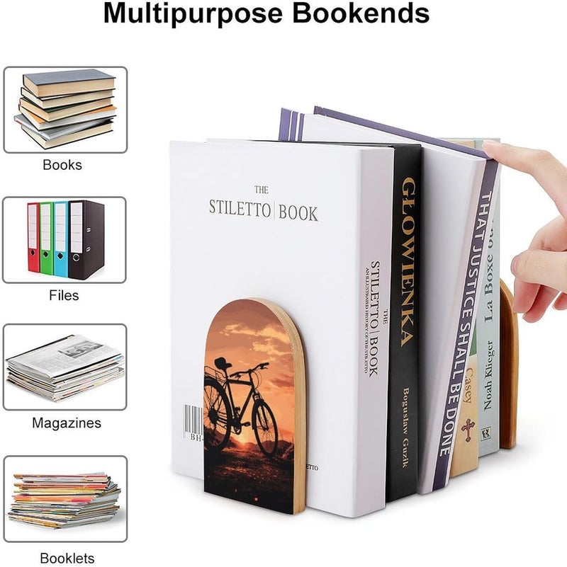 Road Bicycle Bookends 1 Pair Solid Natural Wooden Book Ends, Duty Cute Book Stoppers, Decorative Book Holders for Home Office Desk Shelf, Perfect for Students, Book Lovers - Image 3