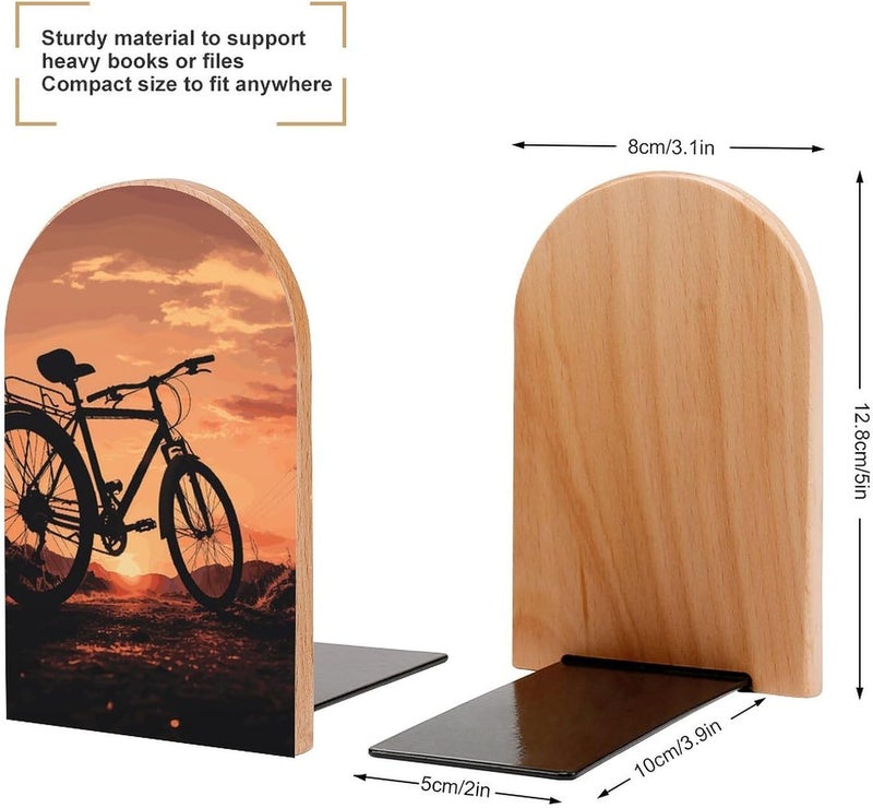Road Bicycle Bookends 1 Pair Solid Natural Wooden Book Ends, Duty Cute Book Stoppers, Decorative Book Holders for Home Office Desk Shelf, Perfect for Students, Book Lovers - Image 2