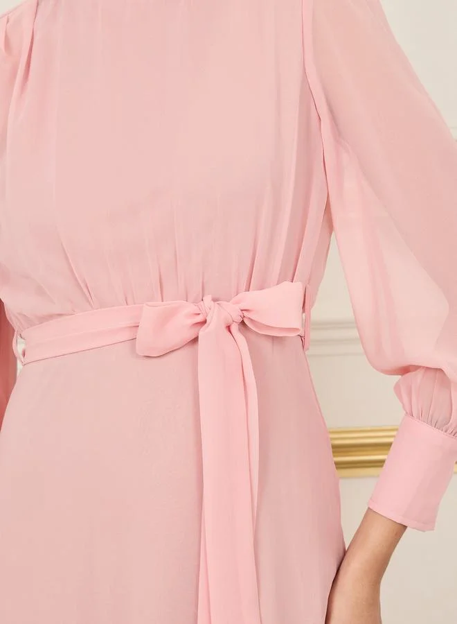 ستايلي Solid High Neck Self Tie Up A-Line Maxi Dress