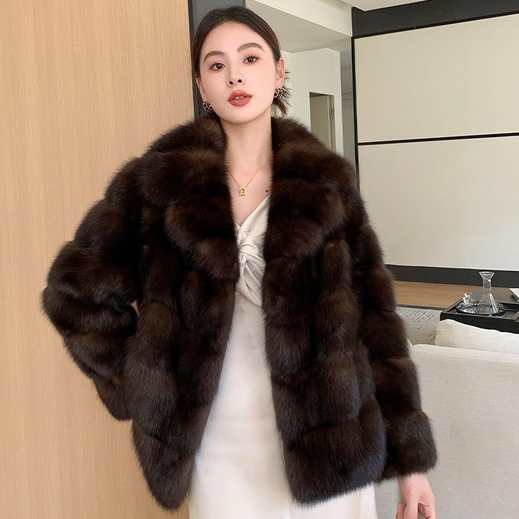 Sable High-End Medieval Mink Outwear Texture Thickeneded Warm Fashionable Groove Artificial Fur - Image 2