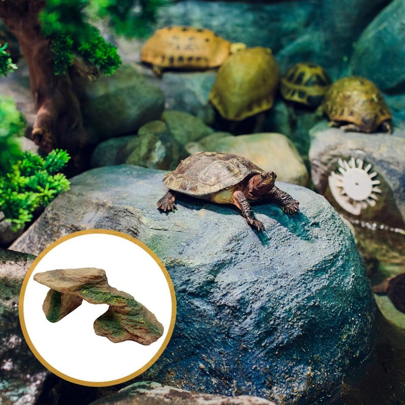Resin Turtle Basking Platform and Hideout for Reptile Habitat Lightweight Multi-Functional Rock Decor in Brown for Water Turtles Lizards Frogs and Tortoises Small Portable Resting Stand - Image 4