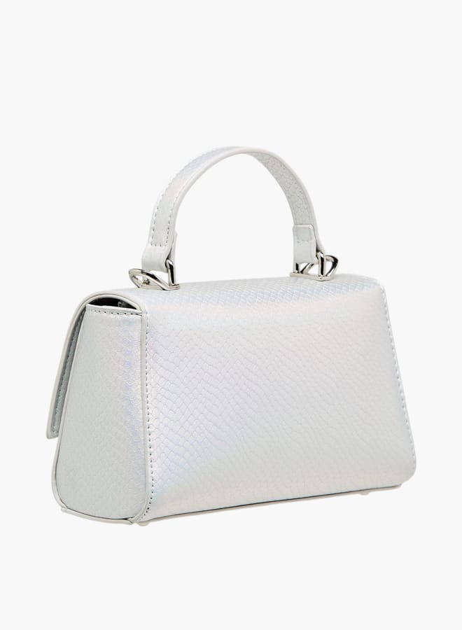 Flora Bella By Shoexpress Women Textured Satchel Bag with Grab Handle and Button Closure  - Image 4