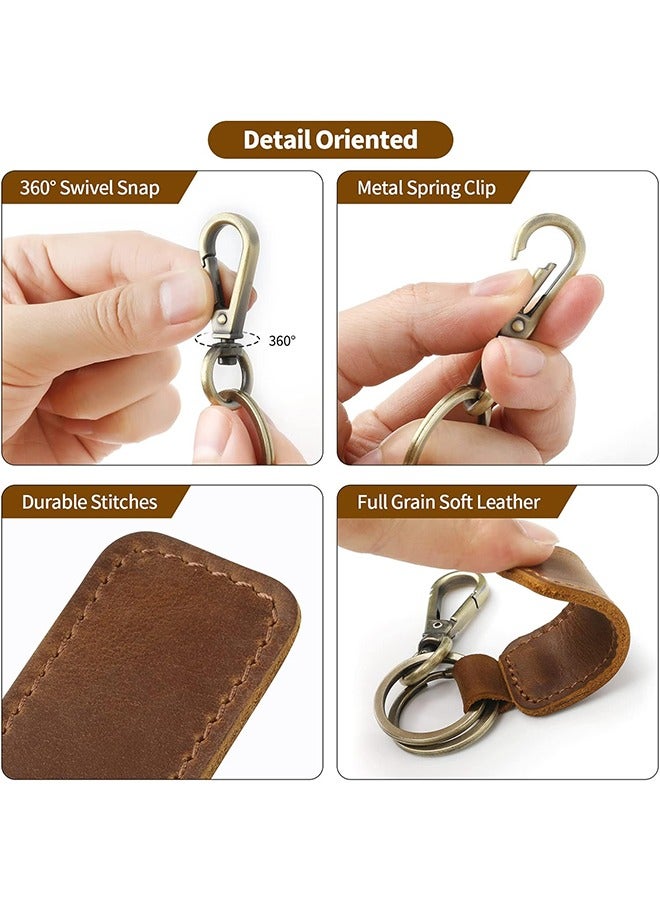 HS Genuine Leather Car Keychain, 2PCS Universal Key Fob Keychain Leather Key Chain Holder For Men And Women, 360 Degree Rotatable With Anti-Lost Ring, Vintage Carabiner Clip (Brown And Black) - Image 3