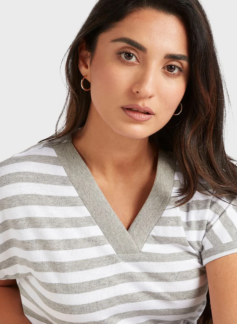 bossini V-Neck Striped T-Shirt