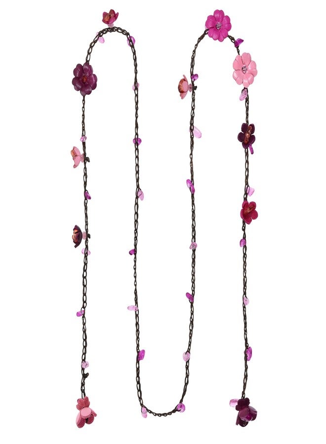AeraVida Leather Floral Lariat Wrap Necklace for Women | Multi Pink Daisy Floral Pendant with Mix Stone Crystals | Multicolor Wrap Necklace | Leather Daisy Flower Statement Jewelry Gift| 40-Inch Cotton Wax Rope Strand - Image 3