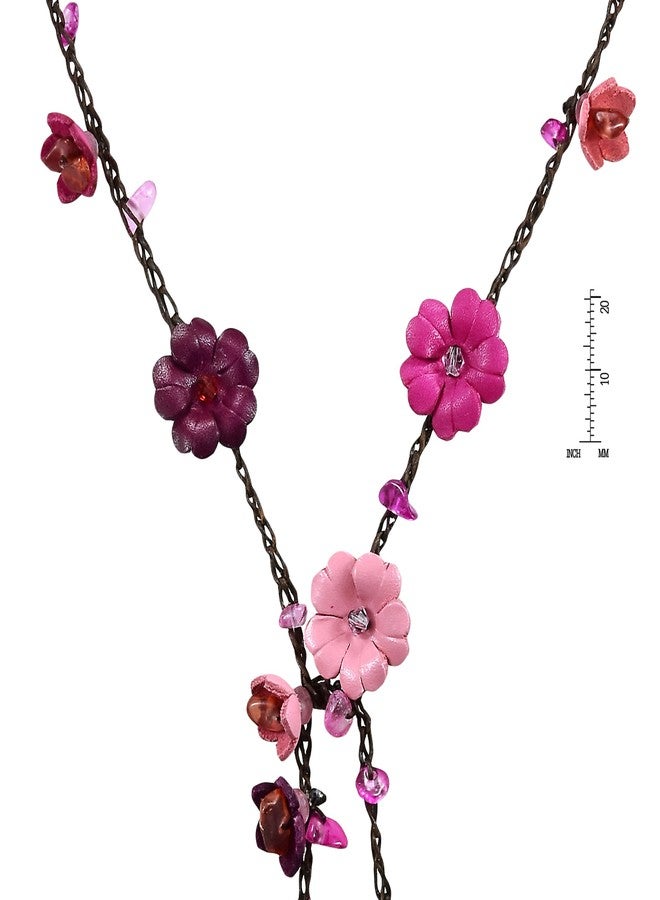 AeraVida Leather Floral Lariat Wrap Necklace for Women | Multi Pink Daisy Floral Pendant with Mix Stone Crystals | Multicolor Wrap Necklace | Leather Daisy Flower Statement Jewelry Gift| 40-Inch Cotton Wax Rope Strand - Image 4