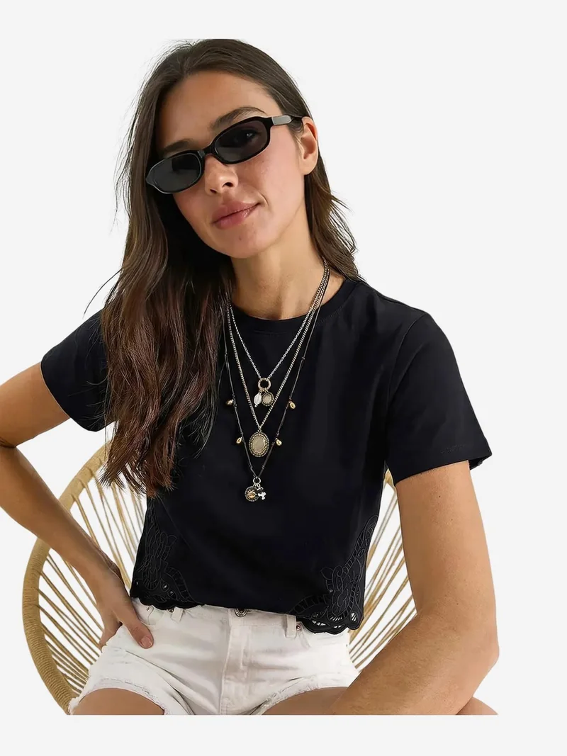 بيانكو لوتشي LUCCI Embroidered Crew Neck T-Shirt