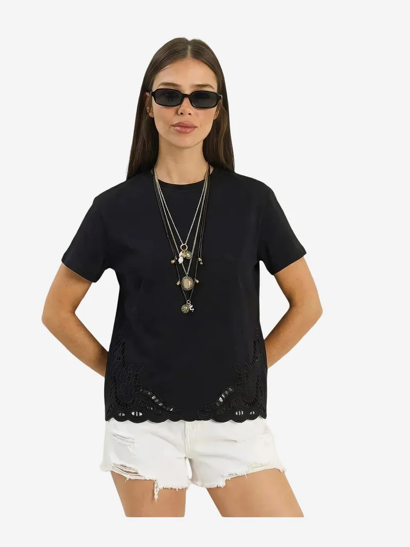 بيانكو لوتشي LUCCI Embroidered Crew Neck T-Shirt