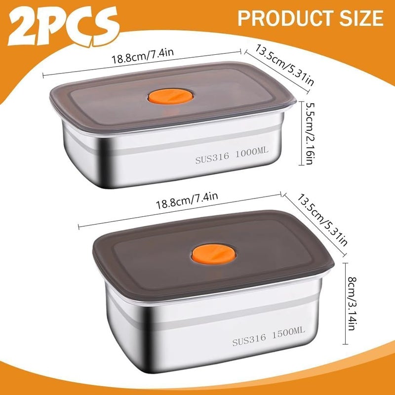Gladnes Kitchen Storage Containers Set of 2Pcs1000ML1500ML Storage Container with Air Tight LidReusable Stainless Steel Launch BoxMetal Meal Prep Food Container for Home Travel Work Party - Image 2