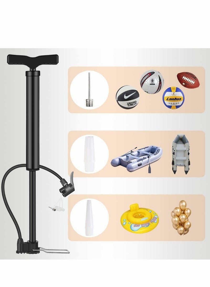 SOLARAE Bike Pump, [120PSI Fast Inflate] Portable Floor Pump Ergonomic Anti-Leak Bicycle Air Pump for Road, Mountain & BMX Bike Automatically Fit for Presta Schrader with Ball Needle, Motorboat Valve - Image 3