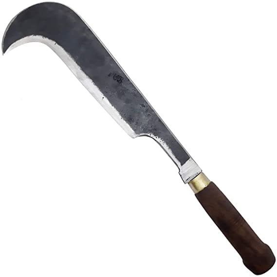 LJL Traders® Tempered Iron Bill Hook Wooden Handle Knife Multi-Purpose Traditional Handmade Kerala Chettan Vakaththi for Grass, Farming (8 Inch Big Blade) - Pack of 1 - Image 1