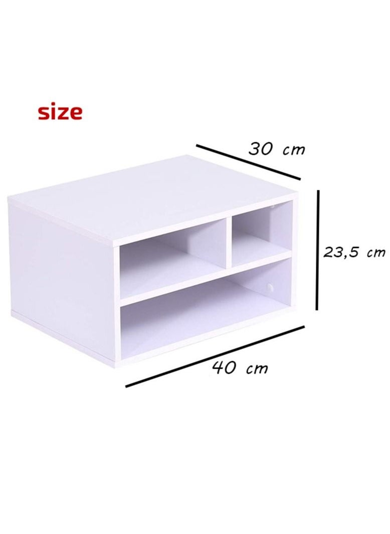 MODERN HOME - Printer Stands with 3 Storage Compartments-Desktop Paper Organizer Printer Stands with 3 Storage Compartments Desktop Paper Organizer-Suitable for office and home-White - Image 1