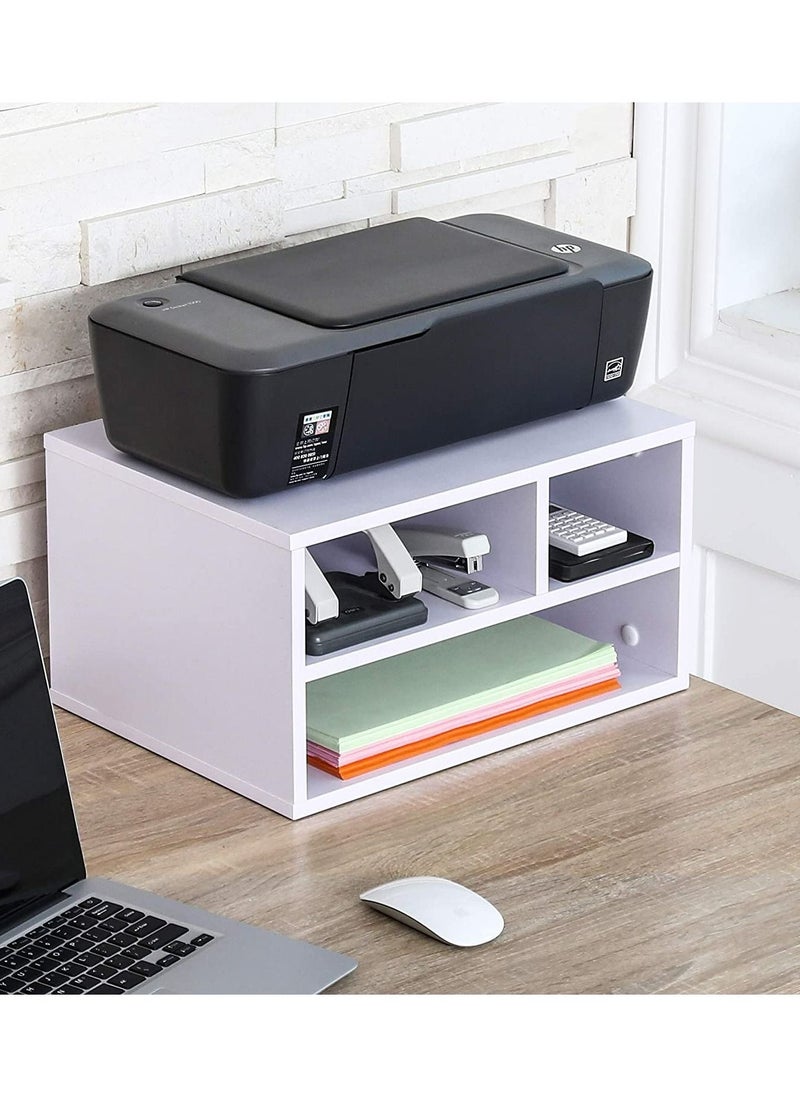 MODERN HOME - Printer Stands with 3 Storage Compartments-Desktop Paper Organizer Printer Stands with 3 Storage Compartments Desktop Paper Organizer-Suitable for office and home-White - Image 1