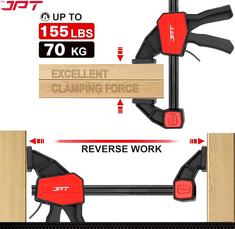 JPT مشابك بار سريعة الإمساك بحجم 24 بوصة من برو سيريز | نطاق تثبيت 600 مم | مشابك خشبية بيد واحدة مع زناد سريع التحرير | مجموعة مشابك F ثقيلة | قدرة تحمل 155 رطل | النجارة، الأعمال الخشبية، DIY - Image 4