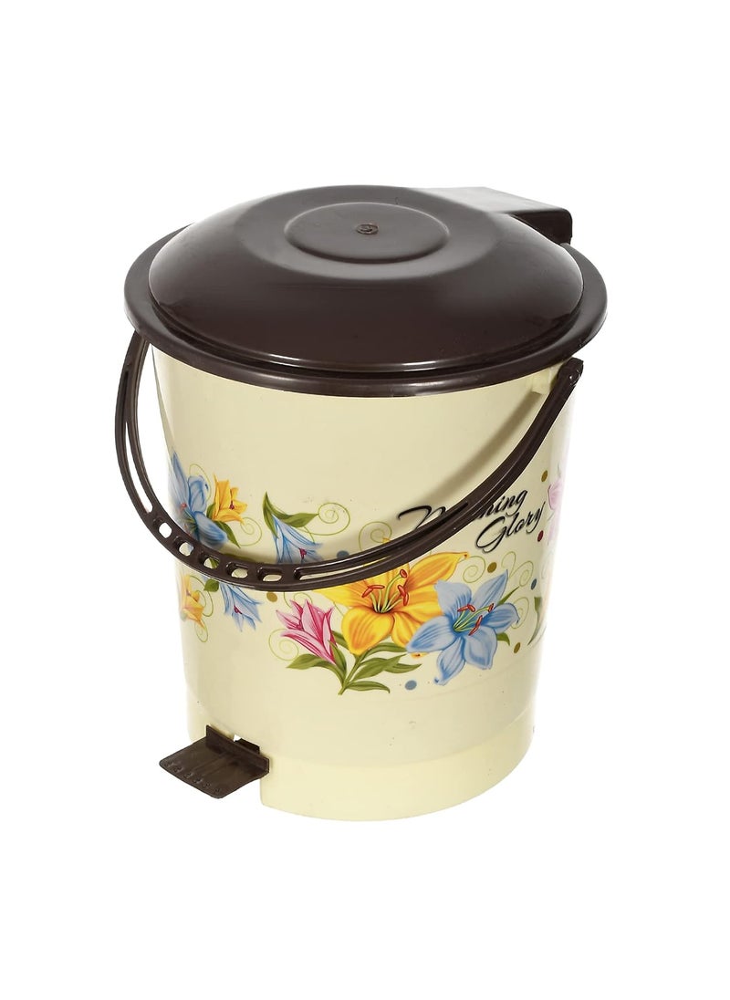 Kuber Industries Kuber Industries Multiuses Floral Print Plastic Dustbin For Home Kitchen Office Bathroom With Swing Lid 10 Litre Pack of 2 Cream 52KM3971  - Image 4