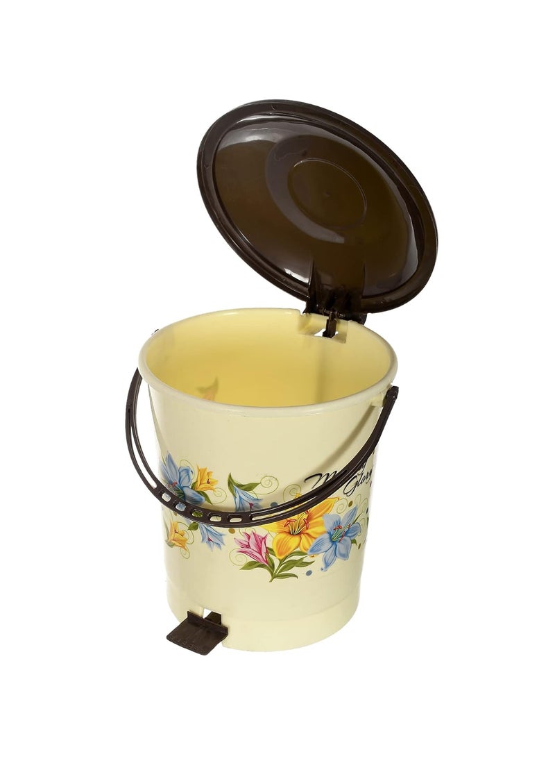 Kuber Industries Kuber Industries Multiuses Floral Print Plastic Dustbin For Home Kitchen Office Bathroom With Swing Lid 10 Litre Pack of 2 Cream 52KM3971  - Image 2