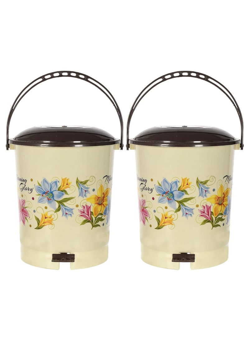 Kuber Industries Kuber Industries Multiuses Floral Print Plastic Dustbin For Home Kitchen Office Bathroom With Swing Lid 10 Litre Pack of 2 Cream 52KM3971  - Image 1
